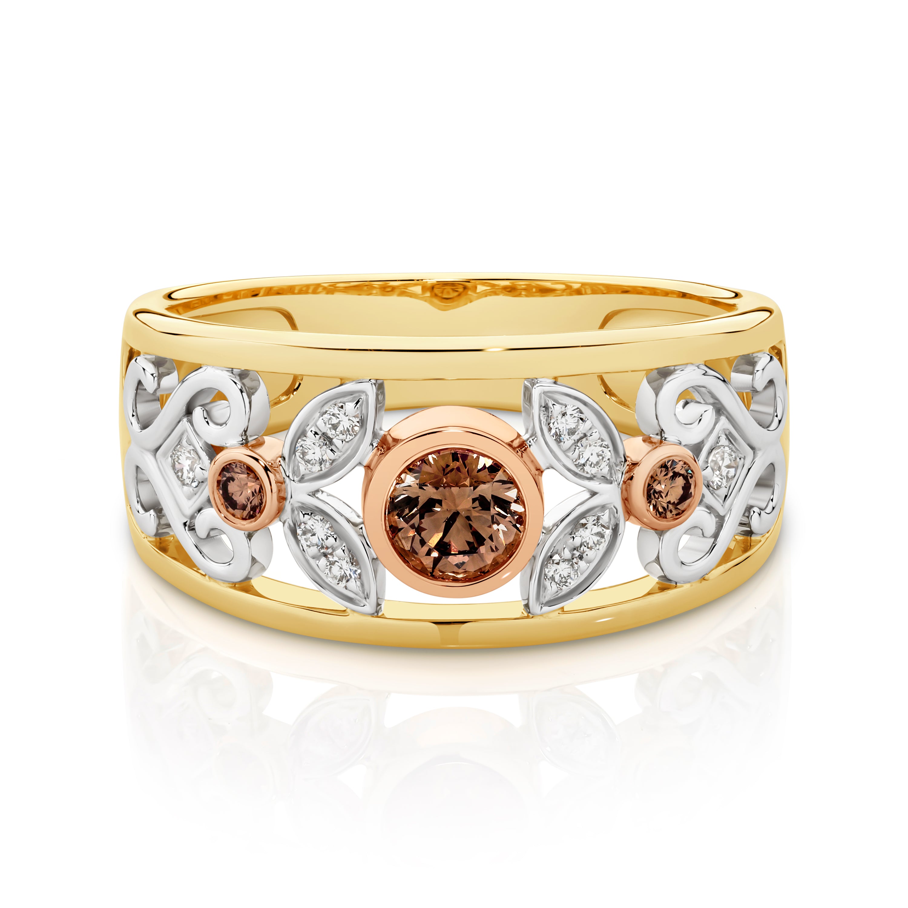 Wild Daisy 9ct Tri-Tone Gold Chocolate Diamond Ring