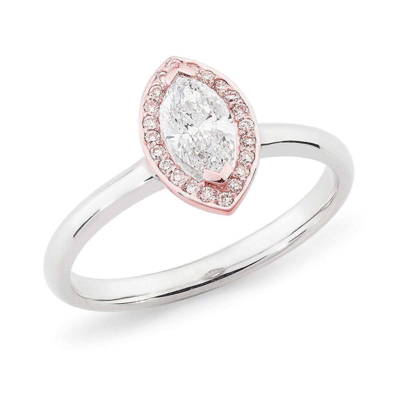 White Marquise Pink Diamond Engagement Ring