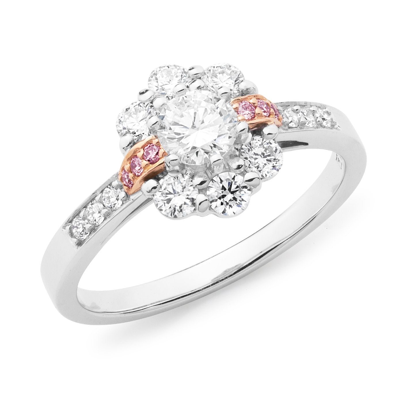 White Flower Pink Diamond Engagement Ring