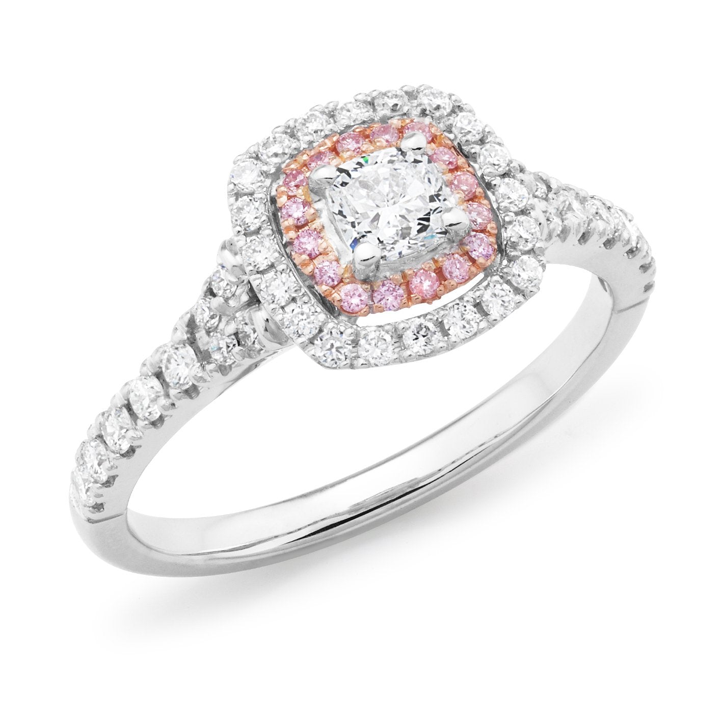 White & Pink Diamond Halo Ring